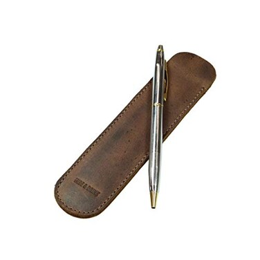HideDrink Hide Drink Vintage Pen Sleeve Office Essentials Bookworm Accessories Full Grain Leather Handmade Bourbon Brown