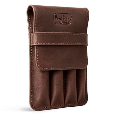 Leather Worx Pen Holder Pencil Case Minimalist Style Holder Classic Storage Full Grain Leather Handmade Bourbon Brown