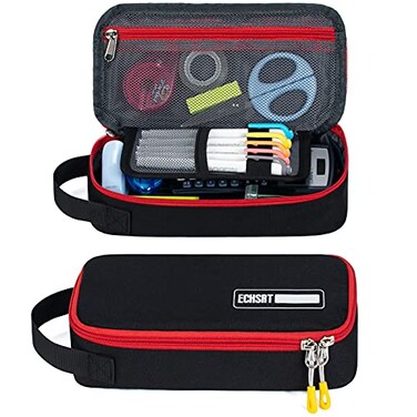 ECHSRT Large Pencil Case Aesthetic Pen Pouch with Big Capacity Minimalist Portable Stationery Bag with Handle for Office Organizer Black Pencil Cases
