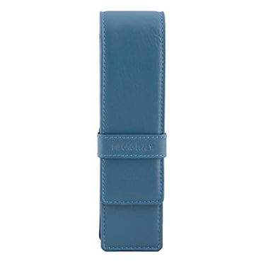 DiLoro Leather Pen Case Pouch Holder for Two Fountain Ballpoint Rollerball Pens or Pencils Sololio Blue