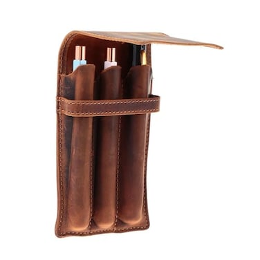 okhobby 3 Divided Slots Fountain Pen Case Leather Pen Organizer Pen Carrying Holder for Men and Women