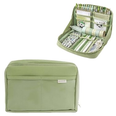 UIVXXUD Kawaii Cute Aesthetic Pencil Case Large Capacity Canvas Pen Pouch Bag Green