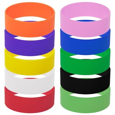 GOGO 10 PCS Wide Silicone Wristbands Mixed Colors Rubber Bracelets