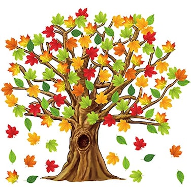 Gersoniel 90 Pieces Classroom Tree Bulletin Board Decorations Conversation Fall Leaves Cutouts Autumn Stickers for Classroom Home Wall DecorNatural Style