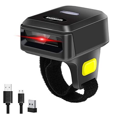 Symcode 2D Bluetooth Wireless QR Barcode ScannerPortable Ring Wearable Finger 1D 2D Mini Bar Code Reader Scanner Suppot Screen Scanning with Bluetooth 24GHz Wireless Wired Connection Scanner