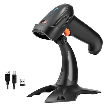 Tera Barcode Scanner Wireless 1D 2D QR with Stand Battery Level Indicator 3 in 1 Works with Bluetooth 24G Wireless USB Wired Handheld Bar Code Reader with Vibration Alert HW0002 Black