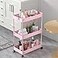 SPACELEAD 3 Tier Rolling Cart with Wheels Storage Craft Art Trolley Organizer Serving 3 Hanging Baskets Easy Assembly for Office Living Room Kitchen Pink