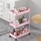 SPACELEAD 3 Tier Rolling Cart with Wheels Storage Craft Art Trolley Organizer Serving 3 Hanging Baskets Easy Assembly for Office Living Room Kitchen Pink