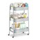 EAGMAK 3 Tier Utility Rolling Cart Metal Storage Cart with Handle and Lockable Wheels Multifunctional Storage Organizer Trolley with Mesh Baskets for Kitchen Living Room Office Garage Grey