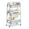 EAGMAK 3 Tier Utility Rolling Cart Metal Storage Cart with Handle and Lockable Wheels Multifunctional Storage Organizer Trolley with Mesh Baskets for Kitchen Living Room Office Garage Grey