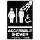 ComplianceSignscom Accessible Shower Sign ADACompliant Braille and Raised Letters 9x6 inch White on Black Acrylic with Adhesive Mounting Strips