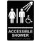 ComplianceSignscom Accessible Shower Sign ADACompliant Braille and Raised Letters 9x6 inch White on Black Acrylic with Adhesive Mounting Strips