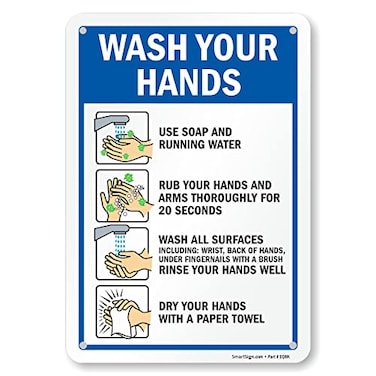 SmartSign 10 x 7 inch Wash Your Hands Metal Sign with Instructions Screen Printed 40 mil Laminated Rustproof Aluminum Multicolor Made in USA
