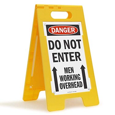 SmartSign 25 x 12 inch Danger Do Not Enter Men Working Overhead TwoSided Folding Floor Sign with Up Arrows Digitally Printed Polypropylene Plastic Multicolor Made in USA