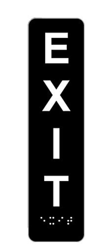 ComplianceSignscom Exit Sign ADACompliant Braille and Raised Letters 8x2 inch White on Black Acrylic with Adhesive Mounting Strips