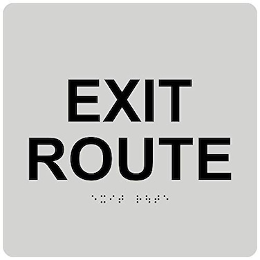 ComplianceSignscom Exit Route Sign ADACompliant Braille and Raised Letters 6x6 inch Black on Pearl Gray Acrylic with Mounting Strips American Made Safety Signs for the Workplace