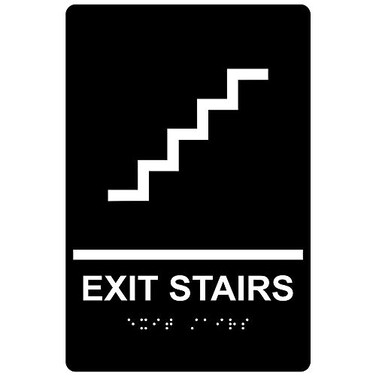 ComplianceSignscom Exit Stairs Sign ADACompliant Braille and Raised Letters 9x6 inch White on Black Acrylic with Adhesive Mounting Strips American Made Safety Signs for the Workplace