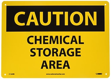 NMC C126RB OSHA Sign Legend CAUTION CHEMICAL STORAGE AREA 14 Length x 10 Height Rigid Plastic Black on Yellow