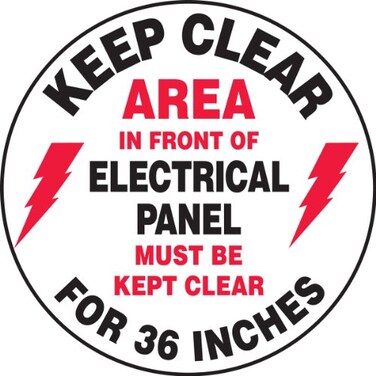 AccuformNMC Floor Sign Keep Clear Area in Front of Electrical Panel Must Be Kept Clear for 36 Inches 8 Diameter NonSlip Adhesive Vinyl Electrical Panel Sign White Made in the USA MFS840