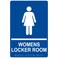 ComplianceSignscom Womens Locker Room Sign ADACompliant Braille and Raised Letters 9x6 in White on Blue Acrylic with Adhesive Mounting Strips
