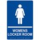 ComplianceSignscom Womens Locker Room Sign ADACompliant Braille and Raised Letters 9x6 in White on Blue Acrylic with Adhesive Mounting Strips