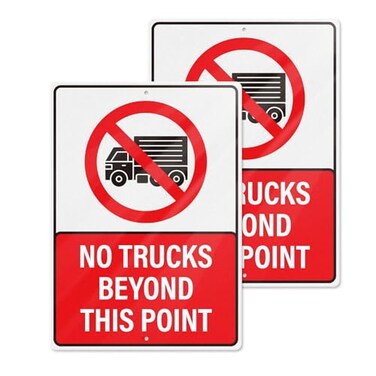 YIKIADA No Trucks Beyond This Point Signs 10 14 Inch 04 Aluminum Reflective Large Road Signage Waterproof Rust Free UV Protected Warning Sign for Outdoor 2 PCS