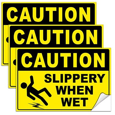 DIMARONGTON Caution Slippery When Wet Stickers 4x6 Vinyl Decals Caution Wet Floor Sign 3 Pack