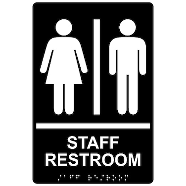ComplianceSignscom Staff Restroom Sign ADACompliant Braille and Raised Letters 9x6 inch White on Black Acrylic with Adhesive Mounting Strips American Made Safety Signs for the Workplace