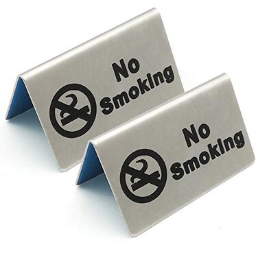 Lizipai 2 Pcs Stainless Steel No Smoking Sign Tent Card Do Not Smoke Table Board Restaurant Hotel NonSmoking Desk Logo Indicator