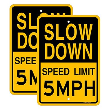 Joffreg Slow Down Speed Limit 5 MPH Sign17 x12 InchesReflective Aluminum 2 Pack
