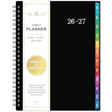 Vondafe Planner 20262027 Academic Planner 20262027 July 2026 June 2027 63 x 84 2627 Planner Weekly and Monthly Colorful Tabs PP Cover A5 Thick Paper TwinWire Binding Black