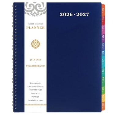 Artfan 20262027 Monthly Planner Planner 20262027 JUL 2026 DEC 2027 9 x 11 Monthly Planner 2627 2627 Calendar Planners with Spiral Binding Tabs Back Pocket Notes Pages Blue