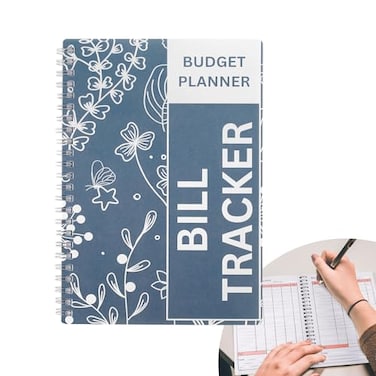 Notewells Bill Payment Tracker Notebook with Spiral Binding and Back Pocket for Financial Tracking Home Finance Monthly Bill Payment Organizer Blue Blossom
