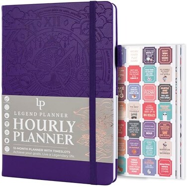 Legend Planner Hourly Schedule Edition Deluxe Weekly Daily Organizer with Time Slots Time Management Appointment Book Journal for Work Personal Life Undated A5 Hardcover Purple Debossed