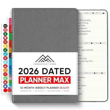 PRODUCTIVITY STORE Dated 2026 Planner 85 x 11 The 1 Productivity Planner to Achieve Your 2026 Goals Planner 20262027 by A4 GREY