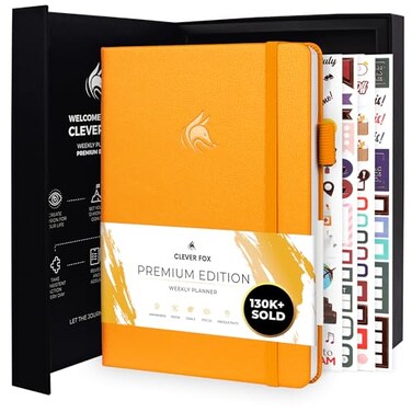 Clever Fox Planner Premium Edition Undated Luxurious Weekly Monthly Planner to Increase Productivity and Hit Your Goals Organizer Start Anytime A5 Lasts 1 Year Amber Yellow Weekly