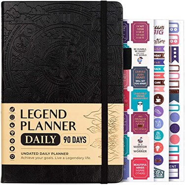 Legend Planner Daily for 3 Months Undated Monthly Weekly Daily Planner to Hit Goals Organizer Productivity Journal A5 Black