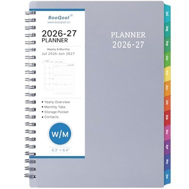 BooQool Planner 20262027 JUL 2026 JUN 2027 20262027 Calendar Planner Weekly and Monthly Planner 625 83 Tabs Inner Pocket Strong TwinWire Binding Improving Your Time Management Skill