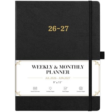 Vondafe 20262027 Planner Weekly and Monthly Planner 20262027 Jul2026 Jun2027 9 x 11 2627 Calendar Planner with Inner Pocket Bookmarks Leather Hardcover Black