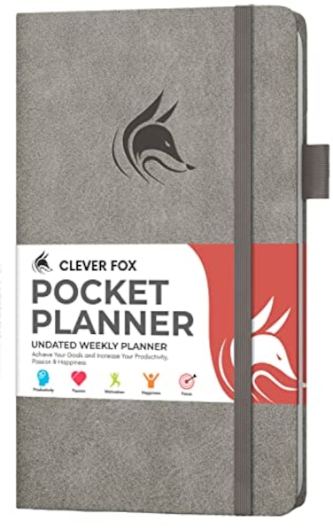 Clever Fox Pocket Planner Weekly Undated Monthly Goal Planner and Calendar Mini Planner Perfect for Purse 37x67 Gray