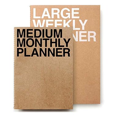 JSTORY Planner Medium Monthly and Large Weekly Planner Set of 2 Undated Year Round Thick Quality Paper EcoFriendly Stitch Bound Journal GoalTime Organizer A5B5 Size 1828 Sheets Kraft