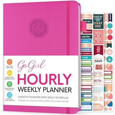 GoGirl Weekly Schedule Planner Hourly Work Life Planner with Time Slots Vertical Agenda Organizer for Daily Productivity A5 Hot Pink