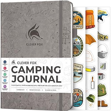 Clever Fox Camping Journal Camper Log Book RV Trip Planner Outdoor Camp Journal Adventure Travel Notebook for 12 Trips A5 Gray