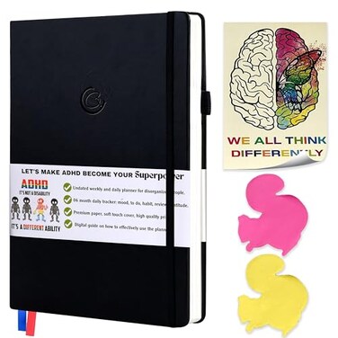 CHUNART The ADHD Planner for Adults 6 Month Undated Weekly Daily Full Focus Planner Organizer Notebook Organizing Solutions for People with ADHD and Neurodivergent Men and Women Black