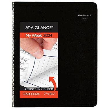AT-A-GLANCE ATAGLANCE 2024 Weekly Planner DayMinder ColumnStyle 7 x 834 Medium Faux Leather Black G5900024