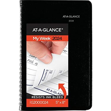 AT-A-GLANCE ATAGLANCE 2024 Weekly Appointment Book Planner DayMinder 5 x 8 Small Spiral Bound Black G2000024