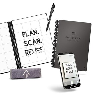 Rocketbook Smart Reusable Everyday Planner Undated Weekly Monthly Annually For Scheduling Executive Size 6x88 Gray