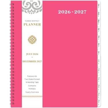 Artfan Monthly Planner 20262027 18 Monthly Calendar Planner from Jul 2026Dec 2027 85 x 11 Academic Planner 20262027 with TwinWire Binding Tabs Back Pocket Thick Paper Pink