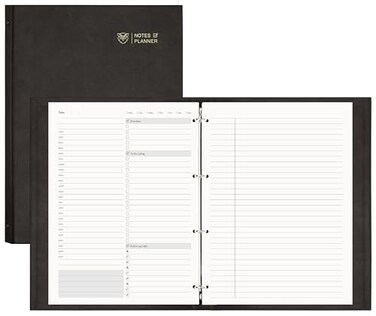 EMSHOI Undated Daily Planner 92 X 12 Large To Do List Notepad 240 Refill Pages Ring Binder Planner Hardcover Leather Appointment Book for Work with Yearly Schedule Habit Tracker Black