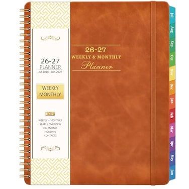 Indeme Planner 20262027 July 2026 June 2027 20262027 Academic Weekly Monthly Planner 8 x 10 Leather Brown Cover Spiral Bound Tabs